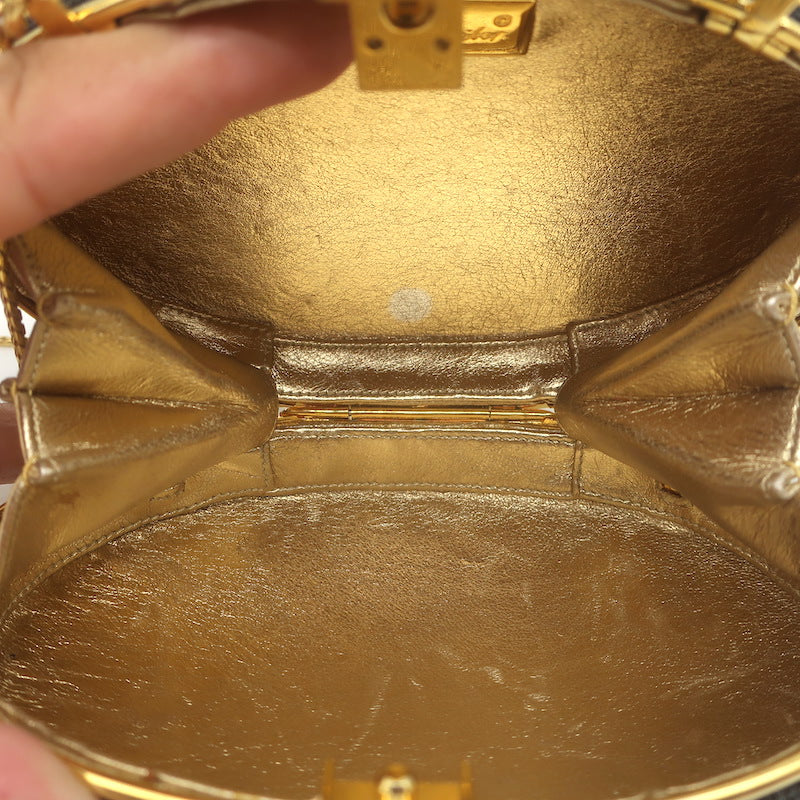 Judith Leiber Polka Dot Swarovski Crystal Round Minaudiere Clutch Silver/Gold