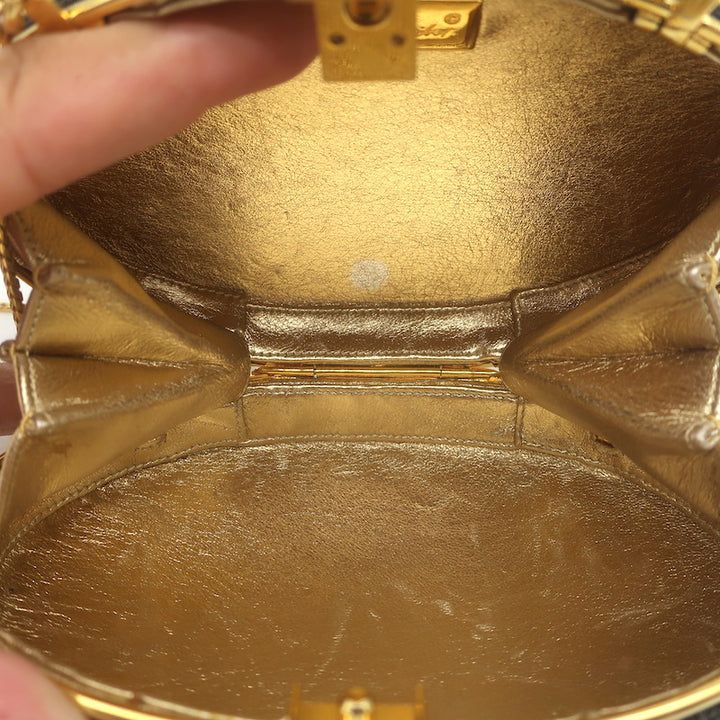 Judith Leiber Polka Dot Swarovski Crystal Round Minaudiere Clutch Silver/Gold