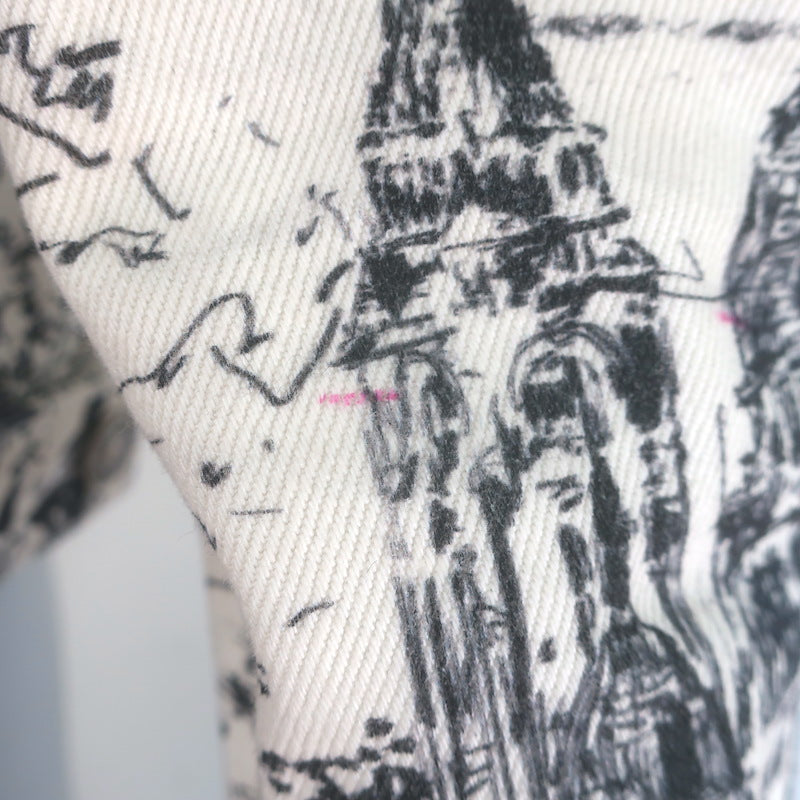 Christian Dior Paris Print Denim Jacket Cream/Black Size US 6