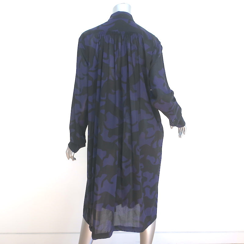 Dries Van Noten Beaded Panther Shirtdress Purple/Black Camouflage Cotton Size 34