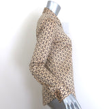 L'Agence Harmony Chain Print Shirt Beige Satin Size Small Long Sleeve Top