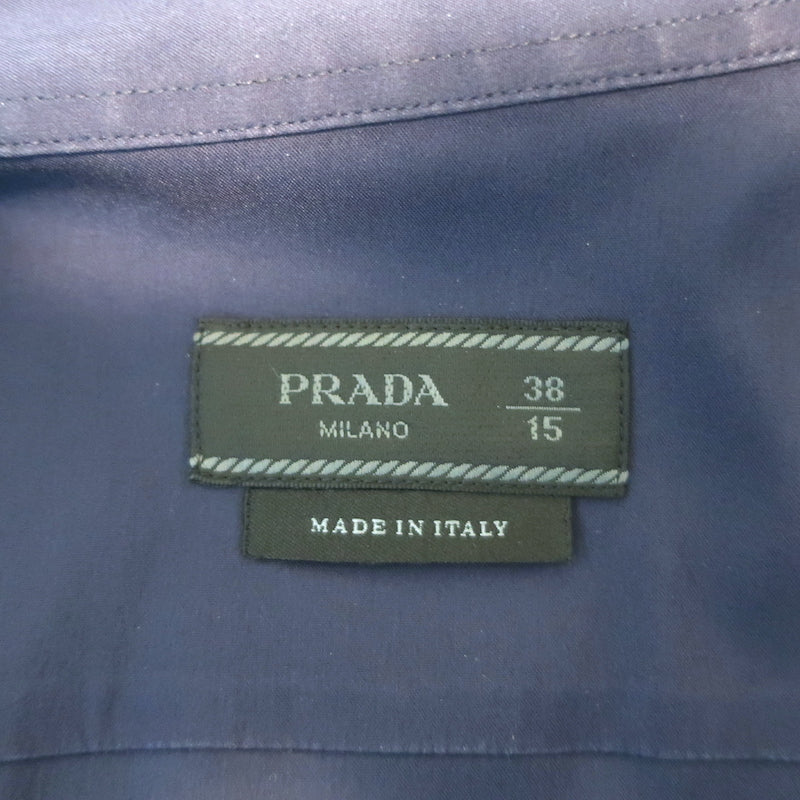 Prada Long Sleeve Button Down Shirt Navy Stretch Cotton Size 38 / 15
