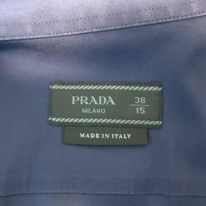 Prada Long Sleeve Button Down Shirt Navy Stretch Cotton Size 38 / 15