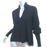 Elie Tahari Blouson-Sleeve Sweater Navy Extrafine Merino Wool Size Small
