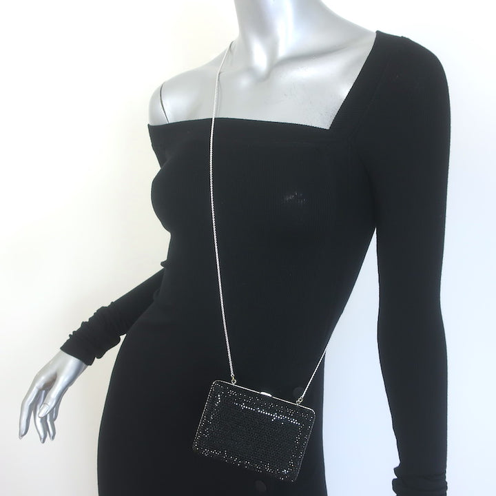 Judith Leiber Swarovski Crystal Minaudiere Box Clutch Black Mini Shoulder Bag