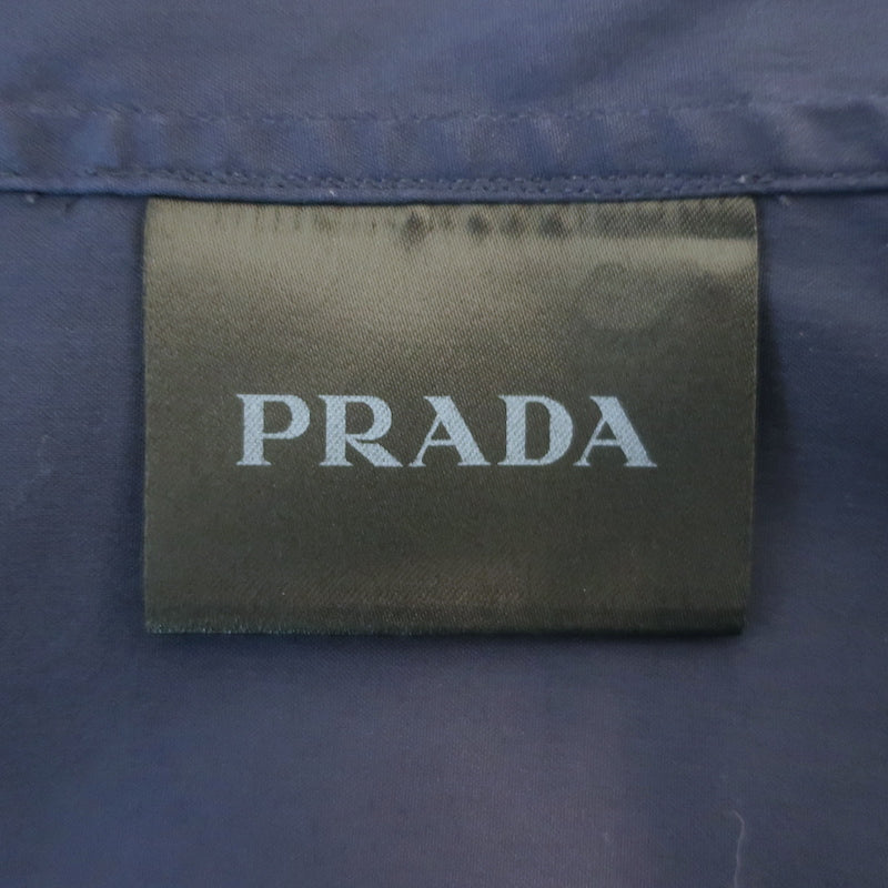 Prada Long Sleeve Button Down Shirt Navy Stretch Cotton Size 38 / 15