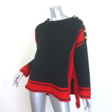 Alexander McQueen cashmere button-shoulder sweater in black and red, authentic pre-owned, gently worn