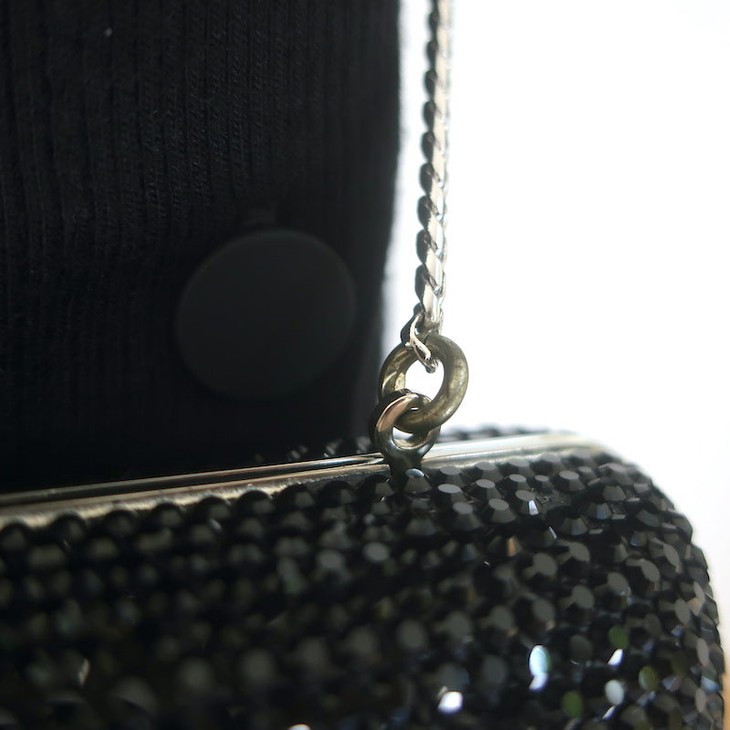 Judith Leiber Swarovski Crystal Minaudiere Box Clutch Black Mini Shoulder Bag