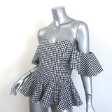 Caroline Constas Off the Shoulder Gingham Top Black/White Cotton Size Small