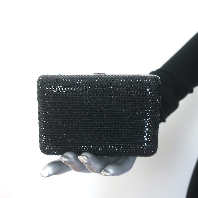 Judith Leiber Swarovski Crystal Minaudiere Box Clutch Black Mini Shoulder Bag
