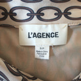 L'Agence Harmony Chain Print Shirt Beige Satin Size Small Long Sleeve Top