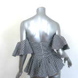 Caroline Constas Off the Shoulder Gingham Top Black/White Cotton Size Small