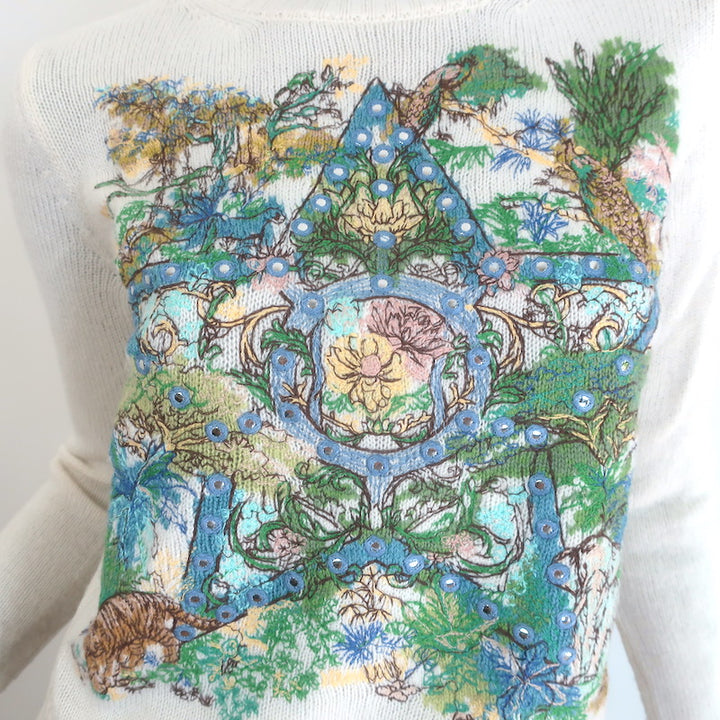 Christian Dior Star-Embroidered Cashmere Crewneck Sweater Ivory Size US 6