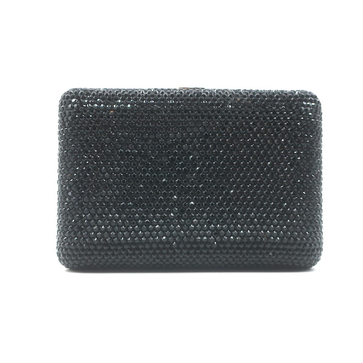 Judith Leiber Swarovski Crystal Minaudiere Box Clutch Black Mini Shoulder Bag