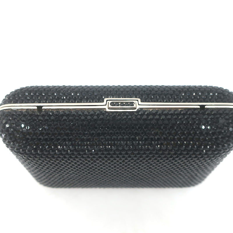 Judith Leiber Swarovski Crystal Minaudiere Box Clutch Black Mini Shoulder Bag