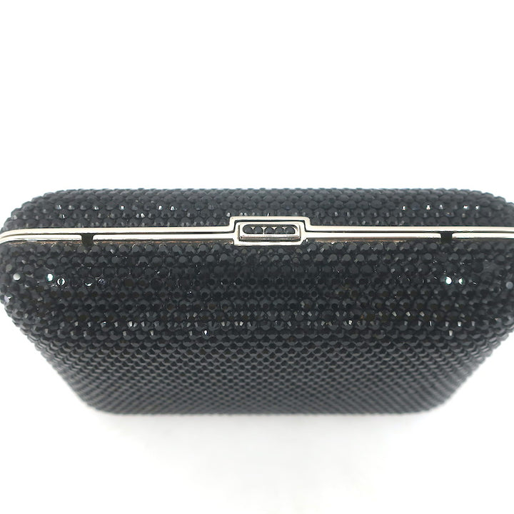 Judith Leiber Swarovski Crystal Minaudiere Box Clutch Black Mini Shoulder Bag