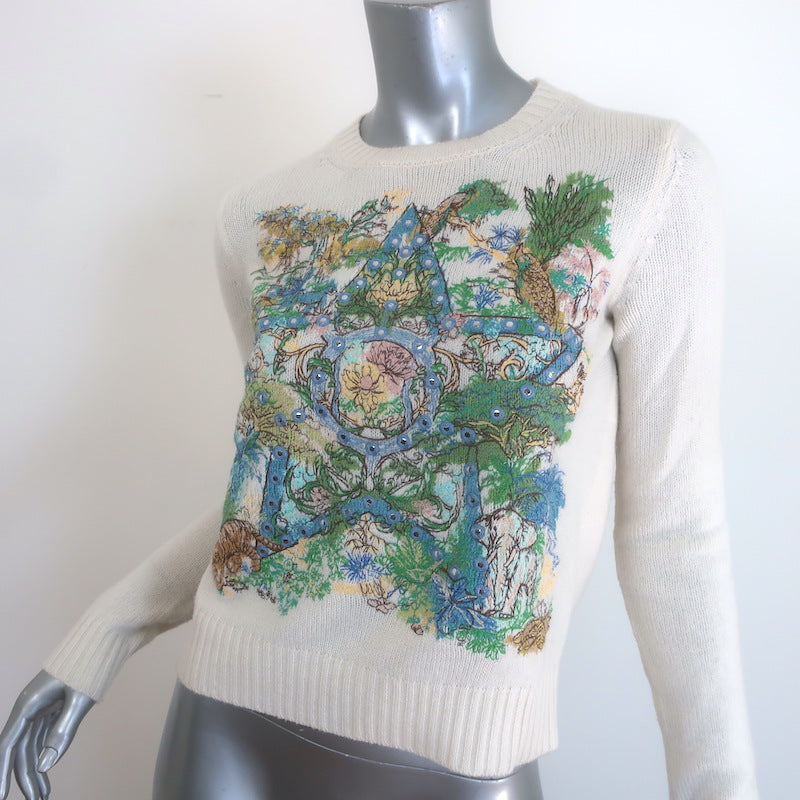 Christian Dior Star-Embroidered Cashmere Crewneck Sweater Ivory Size US 6