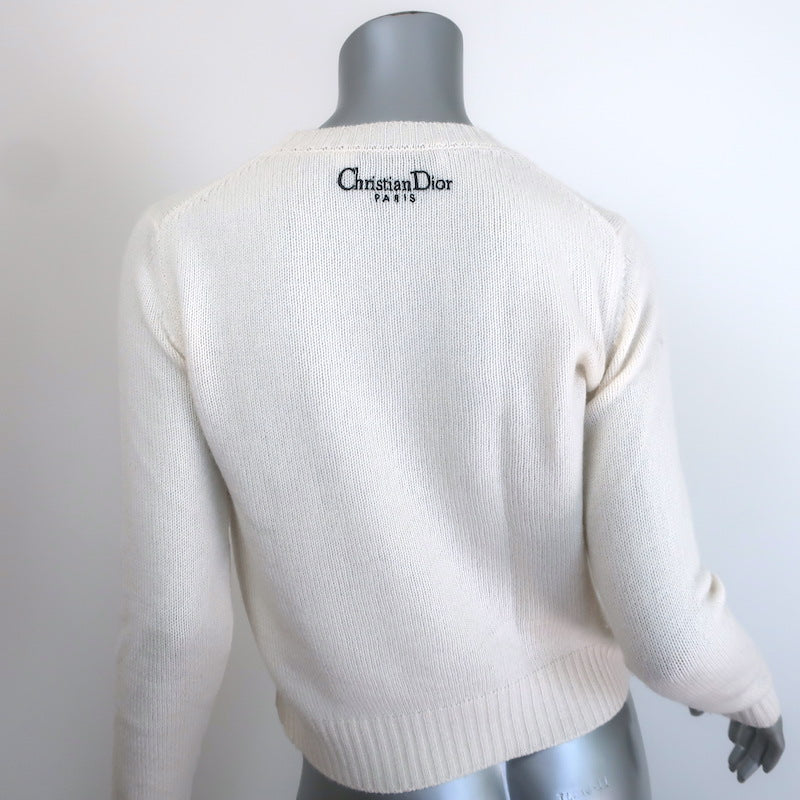 Christian Dior Star-Embroidered Cashmere Crewneck Sweater Ivory Size US 6