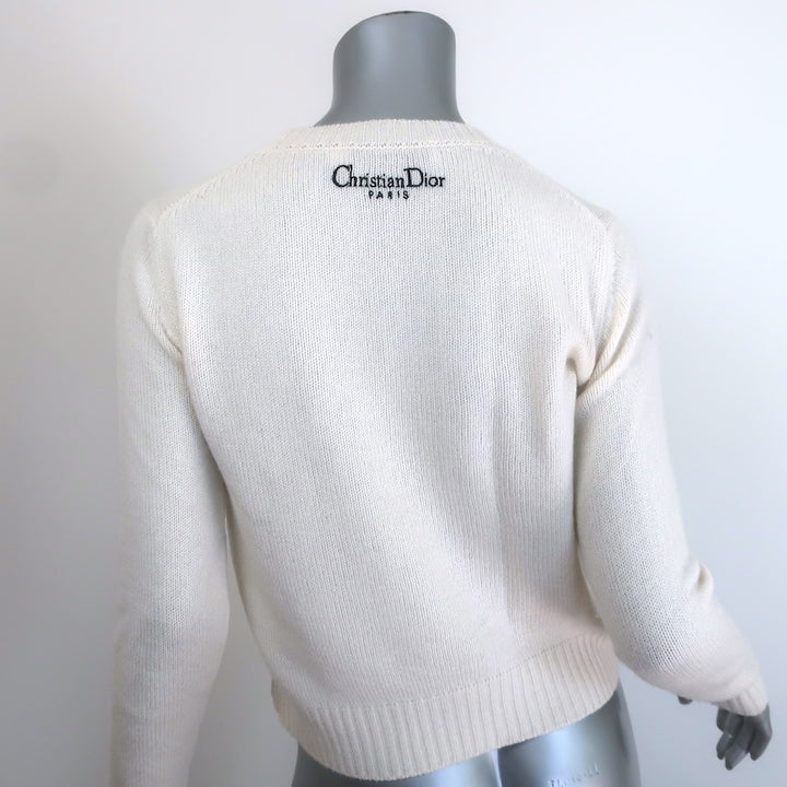 Christian Dior Star-Embroidered Cashmere Crewneck Sweater Ivory Size US 6