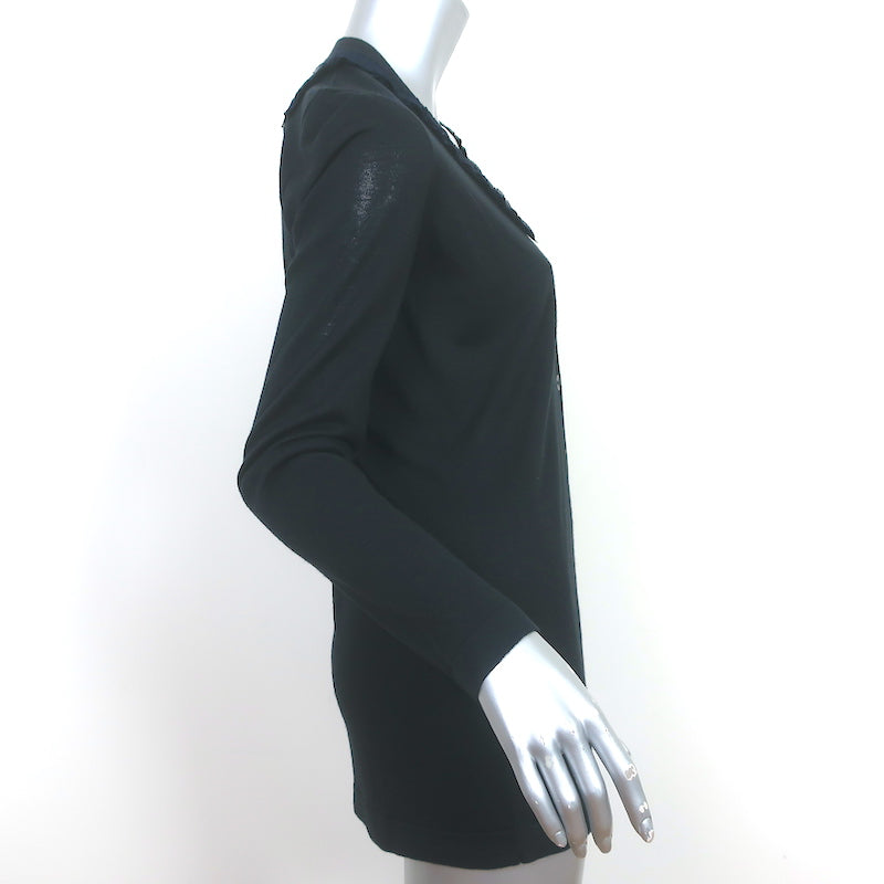 BOSS Hugo Boss Ruffle-Trim Cardigan Black Cashmere-Silk Size Extra Small