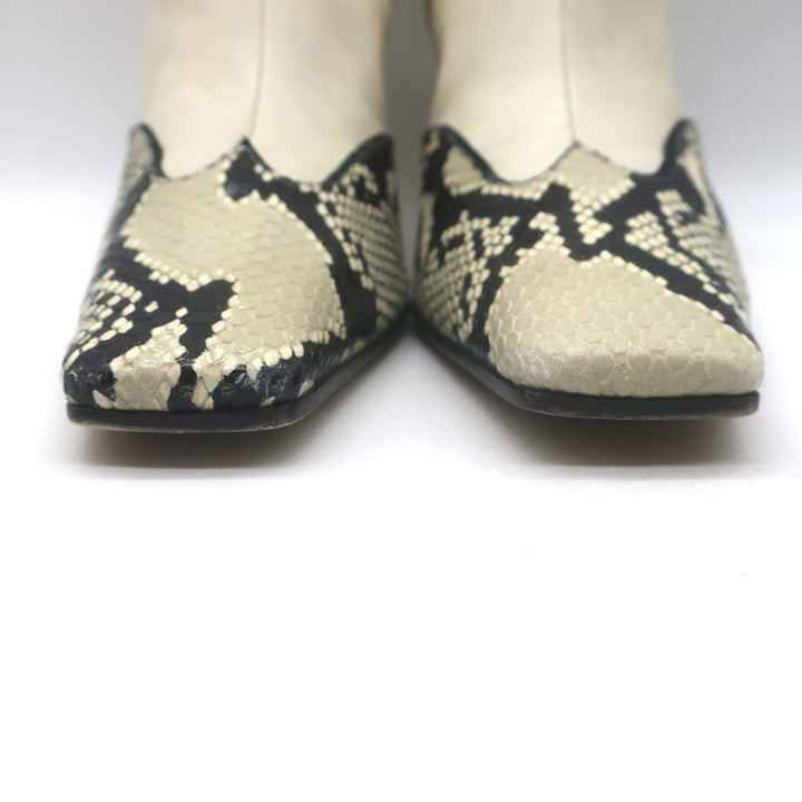 KHAITE Nevada Snake-Embossed Cap Toe Stretch Leather Ankle Boots Cream Size 38