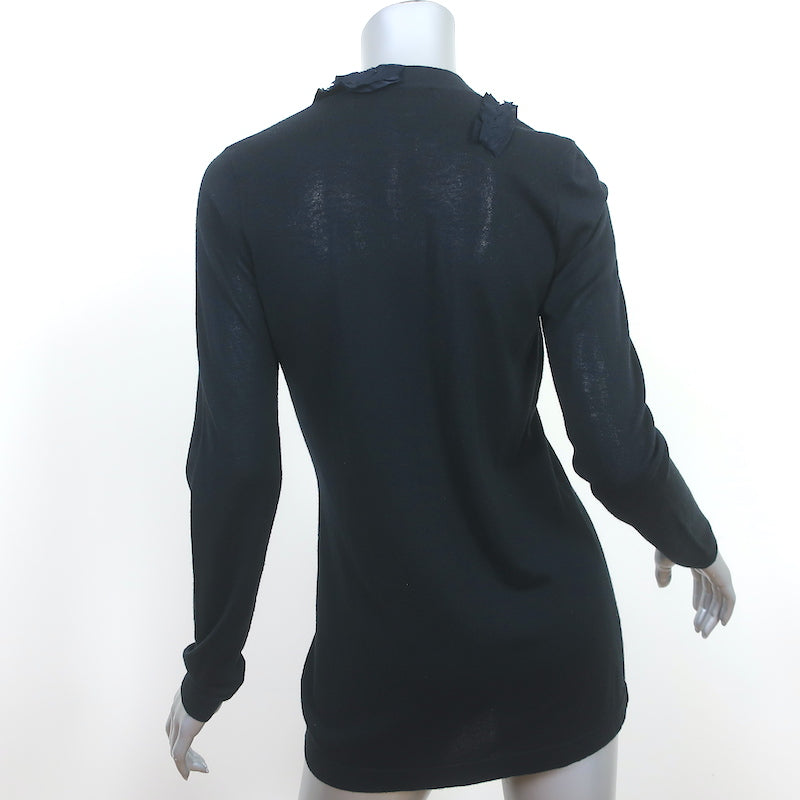 BOSS Hugo Boss Ruffle-Trim Cardigan Black Cashmere-Silk Size Extra Small