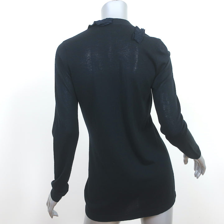 BOSS Hugo Boss Ruffle-Trim Cardigan Black Cashmere-Silk Size Extra Small