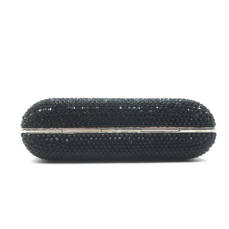 Judith Leiber Swarovski Crystal Minaudiere Box Clutch Black Mini Shoulder Bag