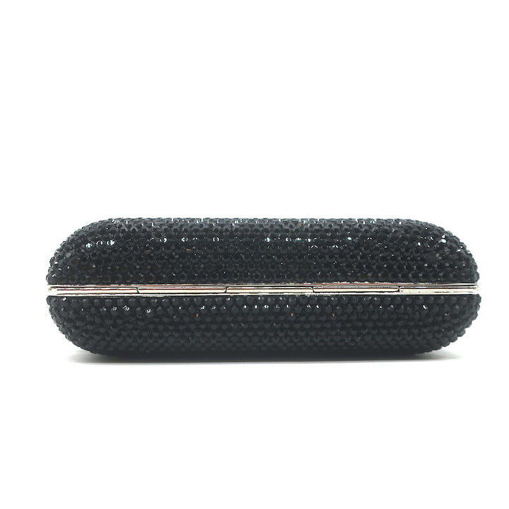Judith Leiber Swarovski Crystal Minaudiere Box Clutch Black Mini Shoulder Bag