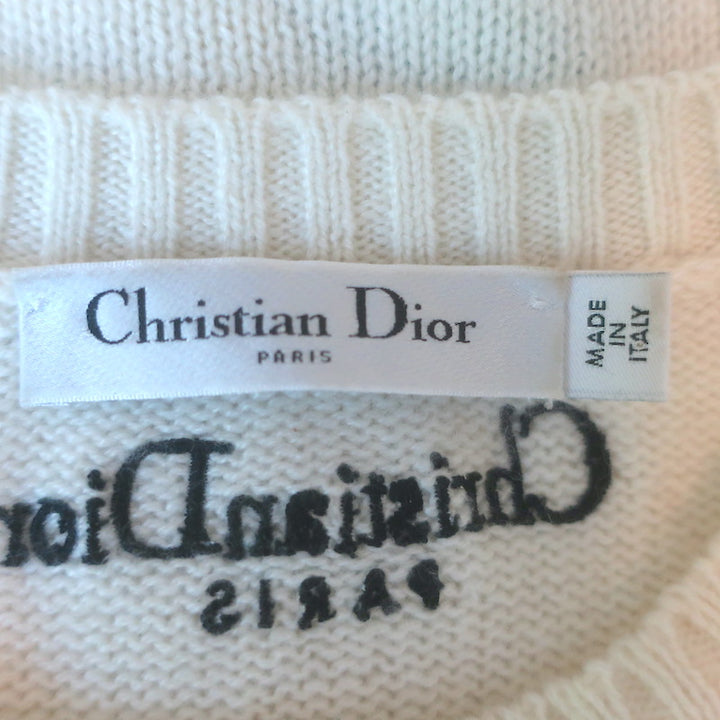 Christian Dior Star-Embroidered Cashmere Crewneck Sweater Ivory Size US 6