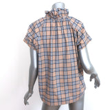 A Shirt Thing Stella Ruffle Neck Blouse Beige Plaid Size Medium Short Sleeve Top