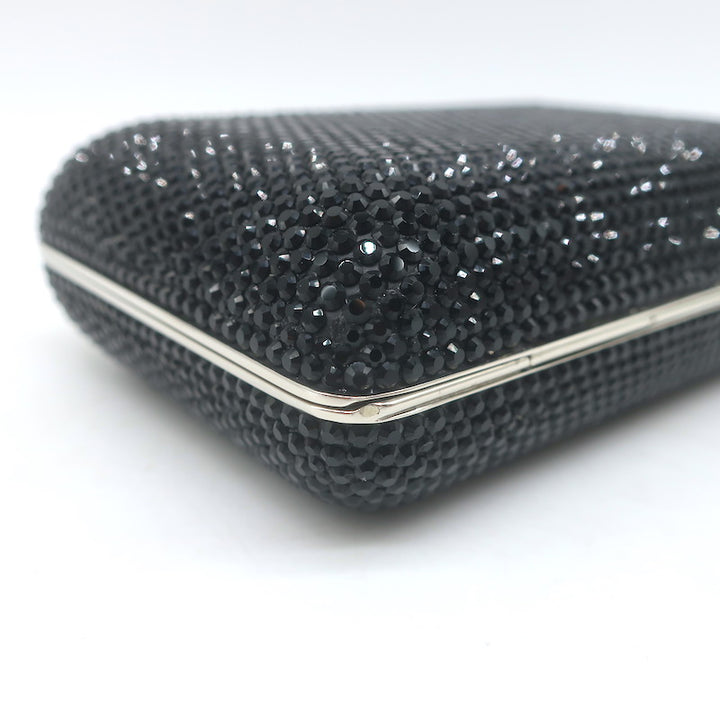 Judith Leiber Swarovski Crystal Minaudiere Box Clutch Black Mini Shoulder Bag