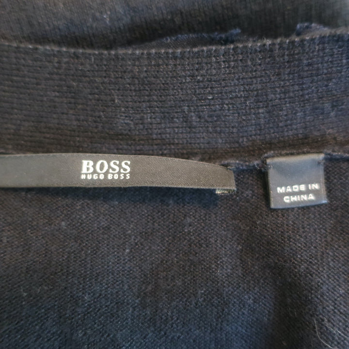 BOSS Hugo Boss Ruffle-Trim Cardigan Black Cashmere-Silk Size Extra Small