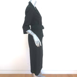 Dries Van Noten Belted Wrap Dress Black Cotton-Blend Size 34 Half-Sleeve Midi