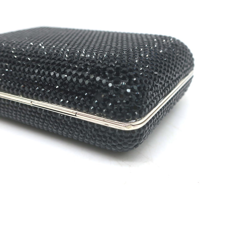 Judith Leiber Swarovski Crystal Minaudiere Box Clutch Black Mini Shoulder Bag
