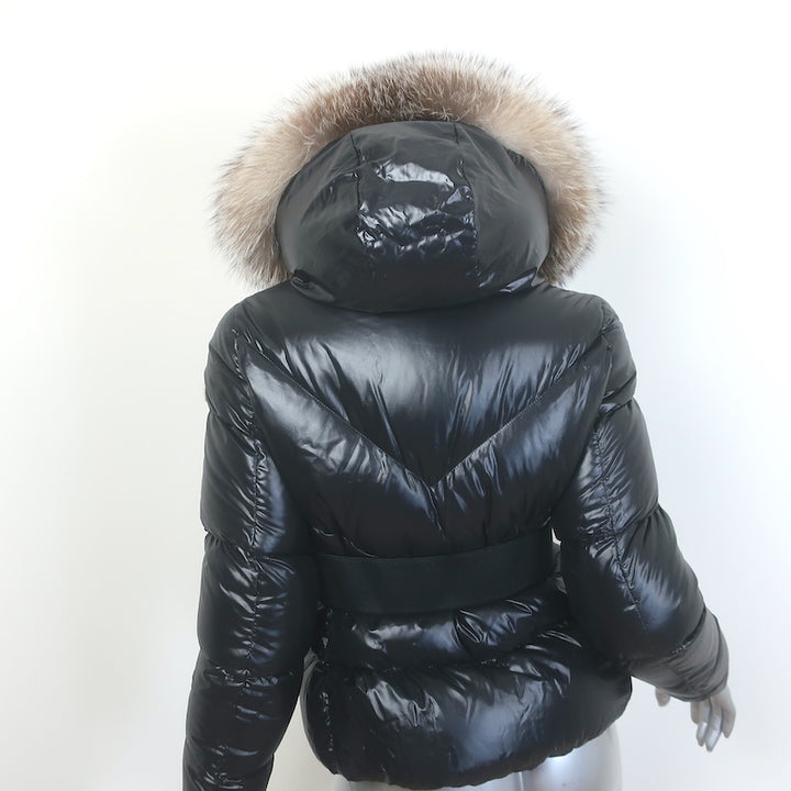 Moncler Ribaudfur Fox Fur-Trimmed Hooded Down Puffer Jacket Black Size 0