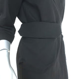 Dries Van Noten Belted Wrap Dress Black Cotton-Blend Size 34 Half-Sleeve Midi
