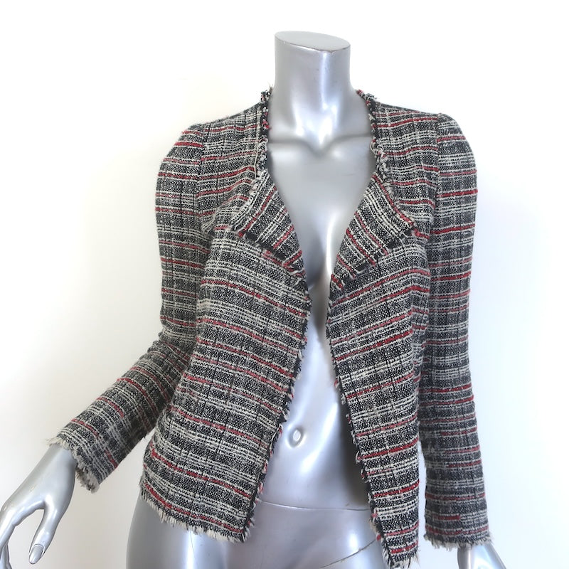 Isabel Marant Etoile Frayed Tweed Jacket Black/Red Cotton-Blend Size 36