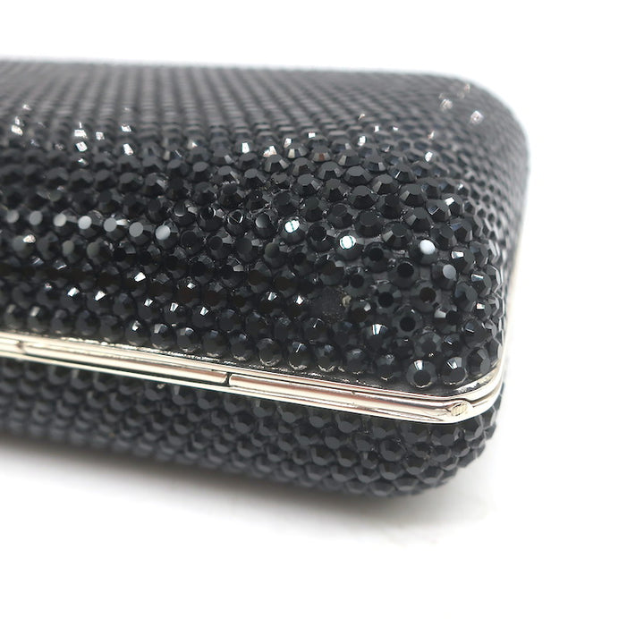 Judith Leiber Swarovski Crystal Minaudiere Box Clutch Black Mini Shoulder Bag