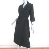 Dries Van Noten Belted Wrap Dress Black Cotton-Blend Size 34 Half-Sleeve Midi