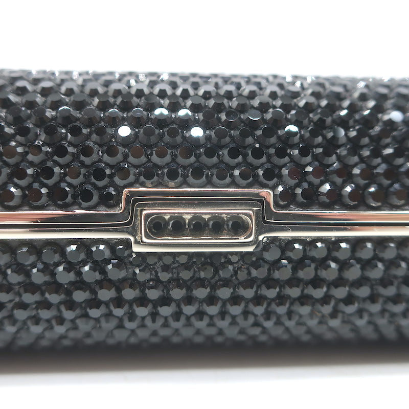 Judith Leiber Swarovski Crystal Minaudiere Box Clutch Black Mini Shoulder Bag