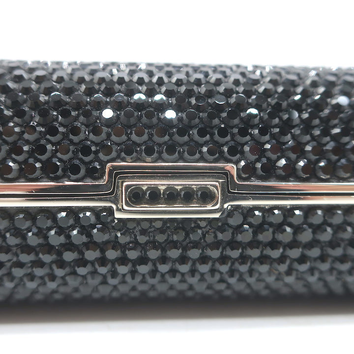 Judith Leiber Swarovski Crystal Minaudiere Box Clutch Black Mini Shoulder Bag