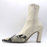 KHAITE Nevada Snake-Embossed Cap Toe Stretch Leather Ankle Boots Cream Size 38