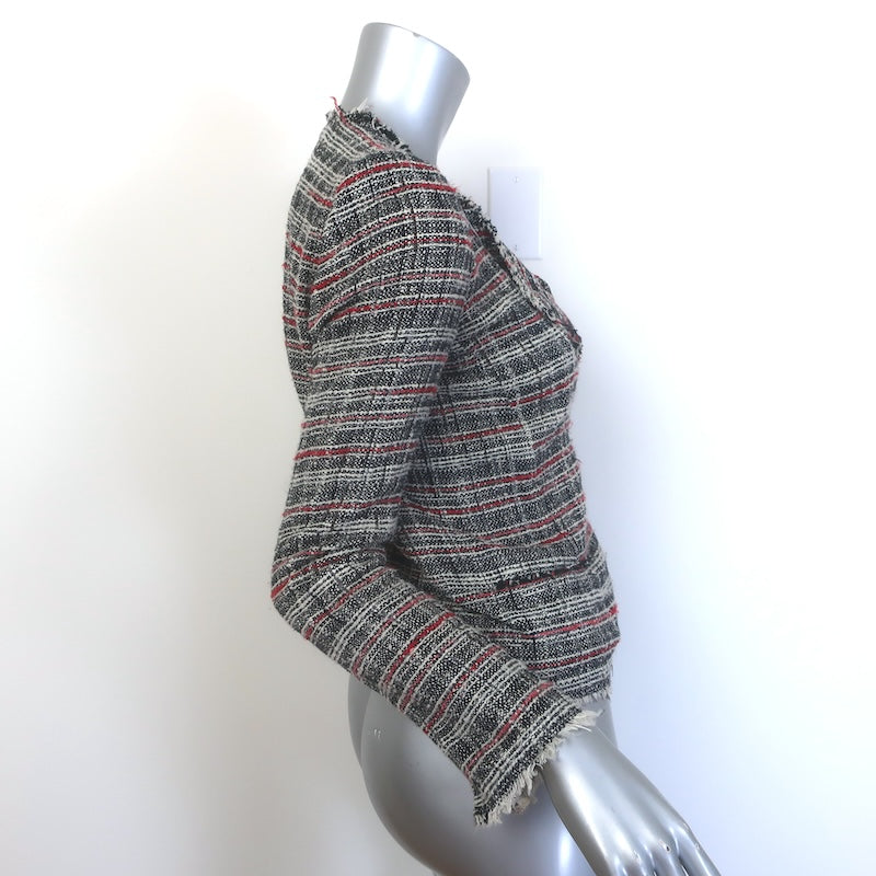 Isabel Marant Etoile Frayed Tweed Jacket Black/Red Cotton-Blend Size 36