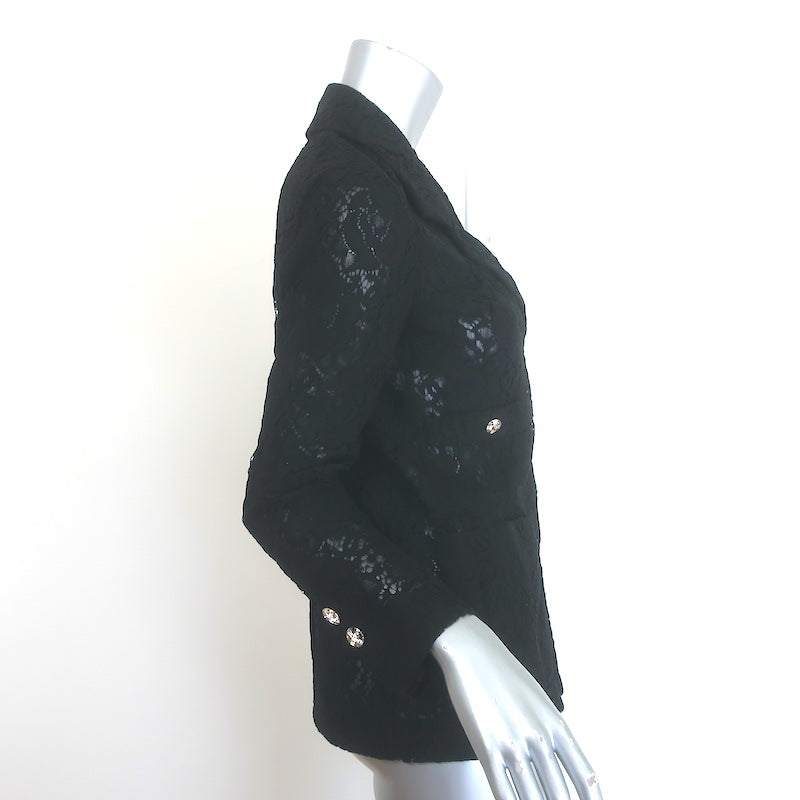 Chanel 23S Lace Crystal-Button Blazer Jacket Black Cotton-Blend Size 34 NEW