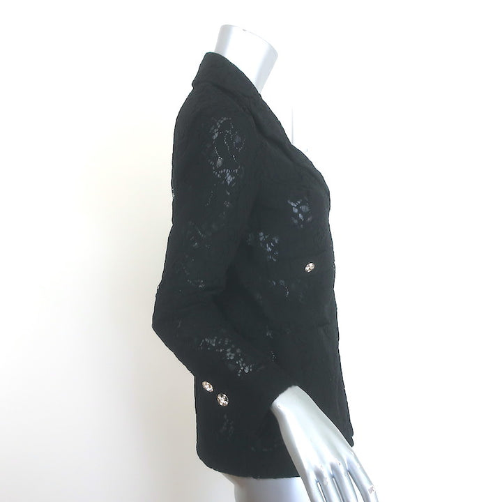 Chanel 23S Lace Crystal-Button Blazer Jacket Black Cotton-Blend Size 34 NEW