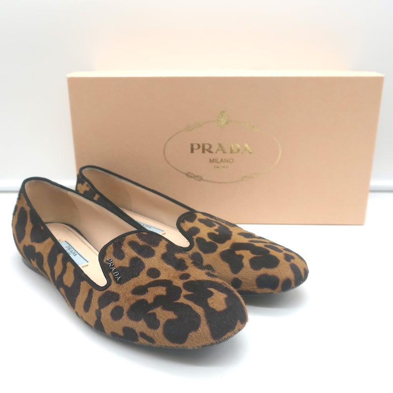 【関税&送料込】Prada Printed Calf Hair Ballerinas PRADA Calf Hair Leopard Print Ballet Flats 38 37959