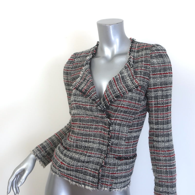 Isabel Marant Etoile Frayed Tweed Jacket Black/Red Cotton-Blend Size 36