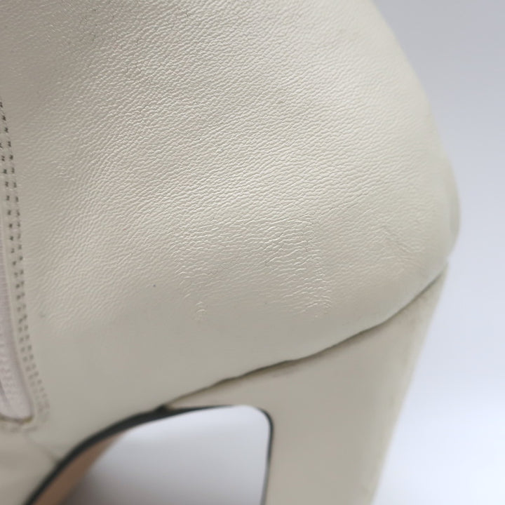 KHAITE Nevada Snake-Embossed Cap Toe Stretch Leather Ankle Boots Cream Size 38