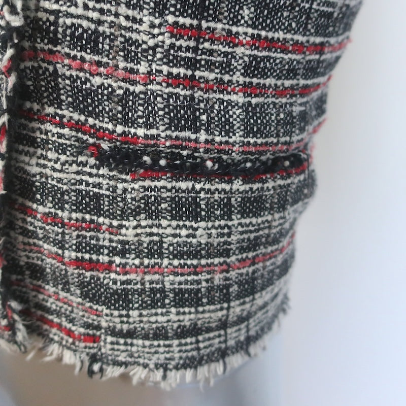 Isabel Marant Etoile Frayed Tweed Jacket Black/Red Cotton-Blend Size 36